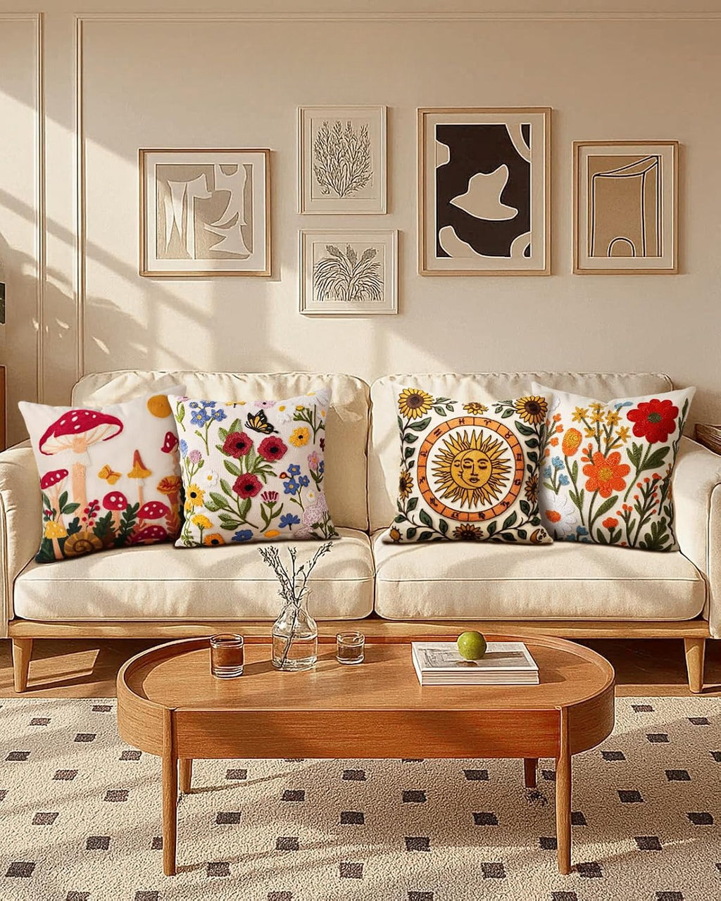 Flower Cluster Embroidered Pillow Cover