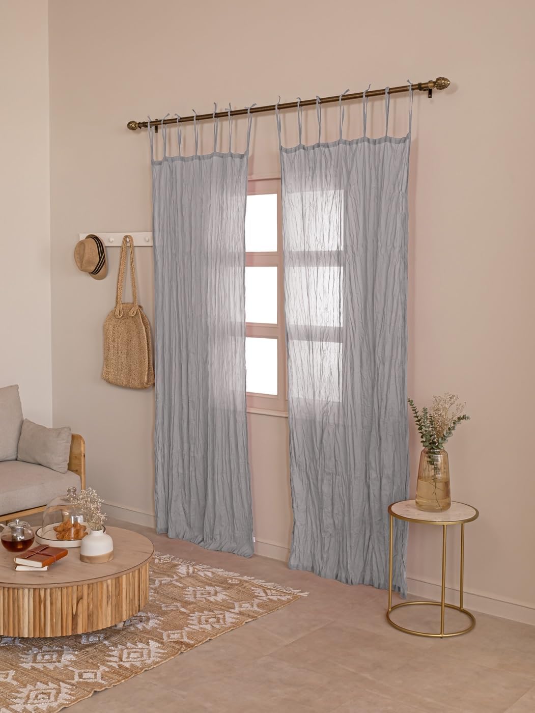 Grey Cotton Light Filtering Sheer Curtains