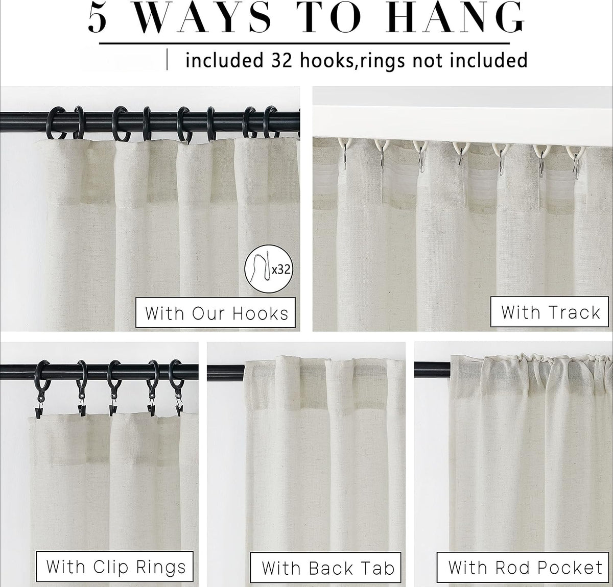 Cream Linen Cotton Window Curtains