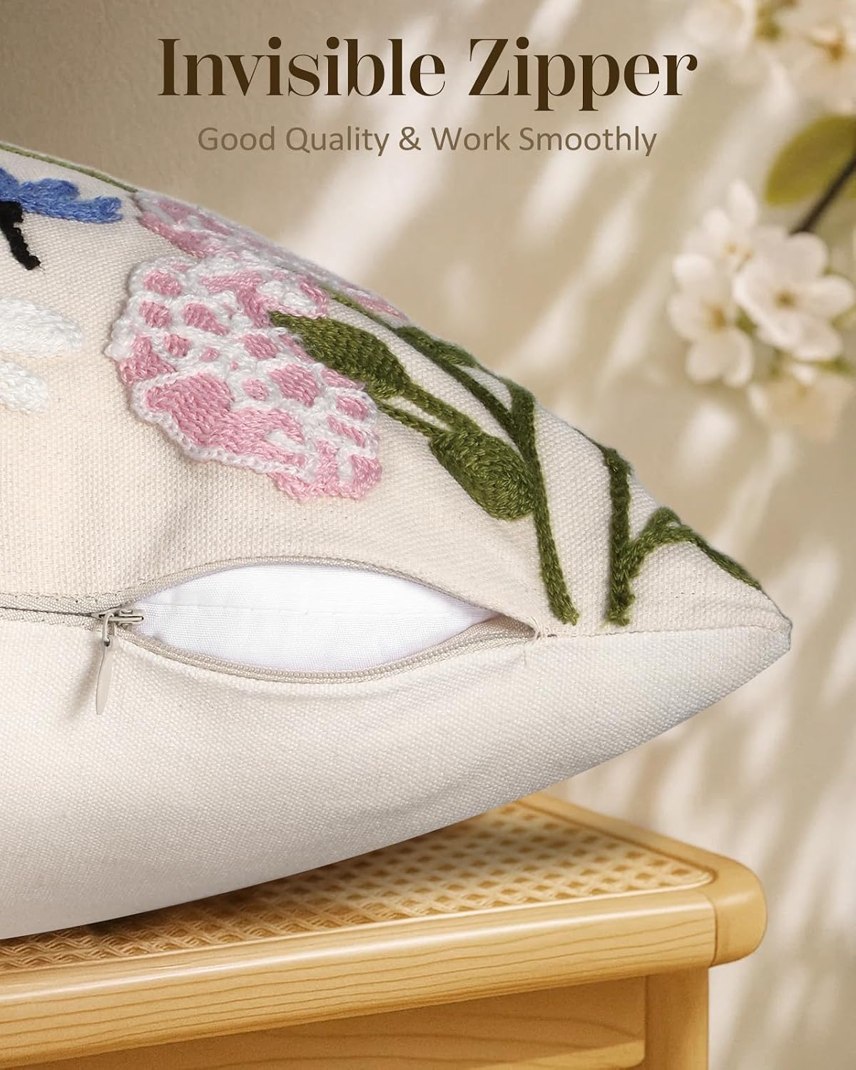 Retro Flower Embroidered Pillow Cover