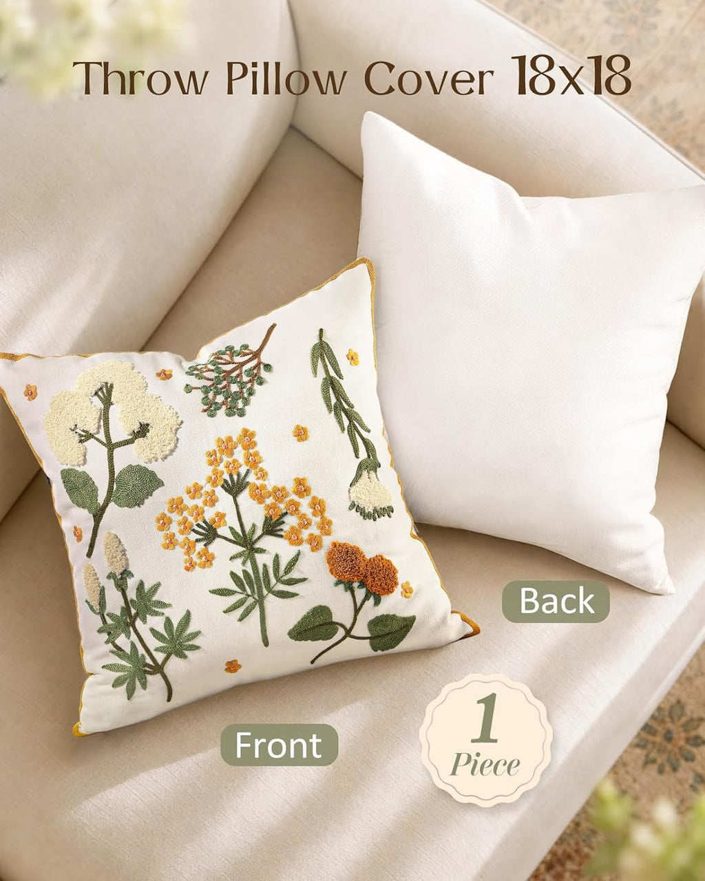 Meadow Floral Embroidered Pillow Cover