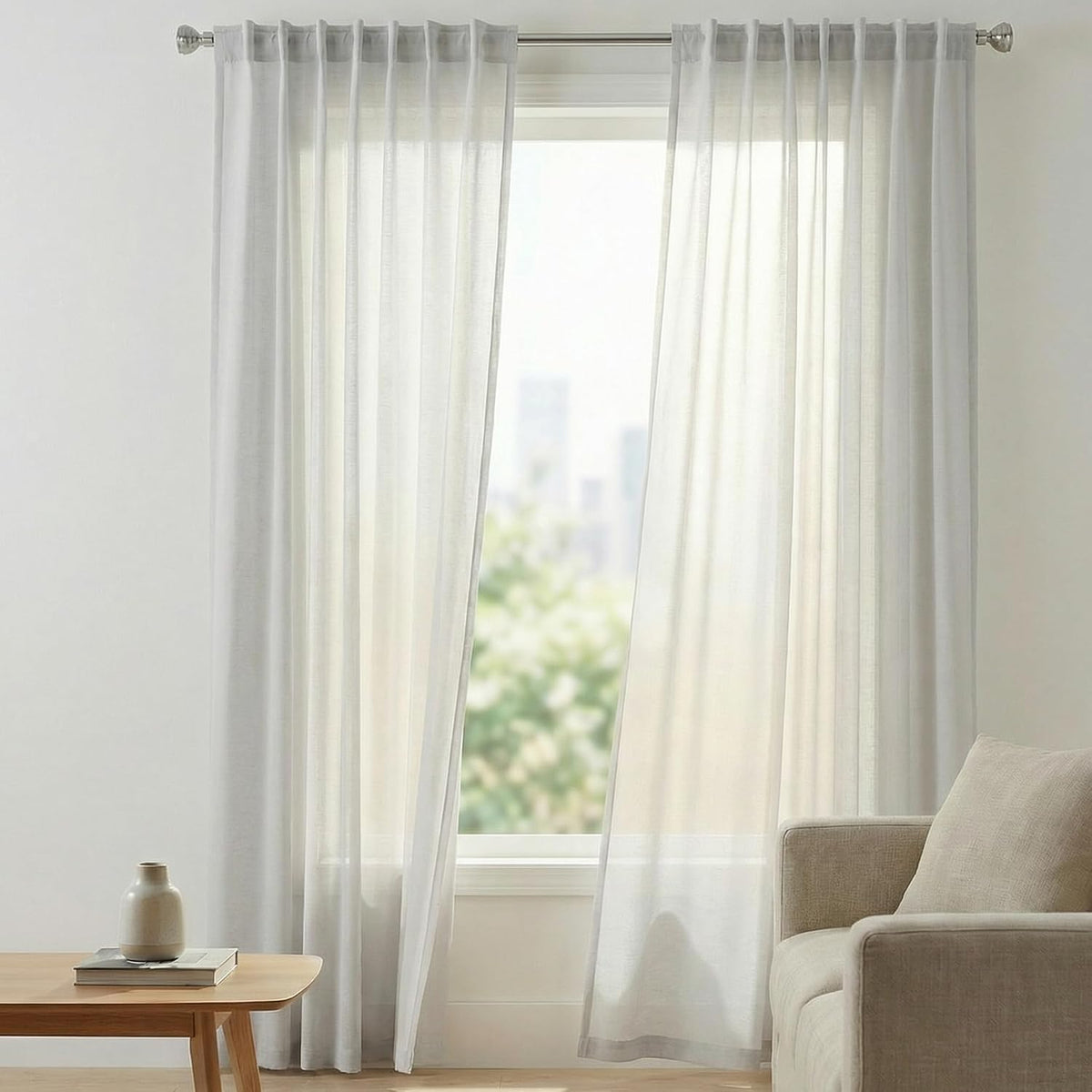 White Textured Cotton Window Curtains