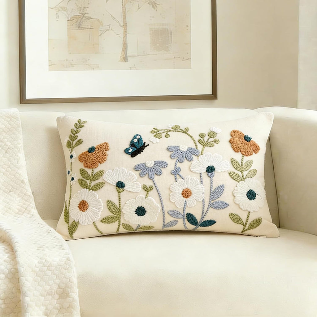 Floral Butterfly Embroidered Pillow Covers