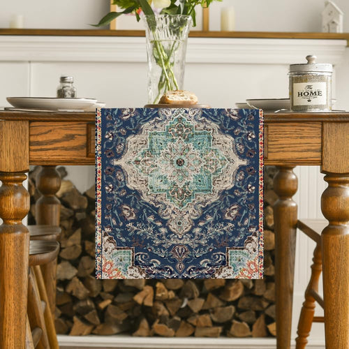 Boho Blue Rustic Farmhouse Table Runner