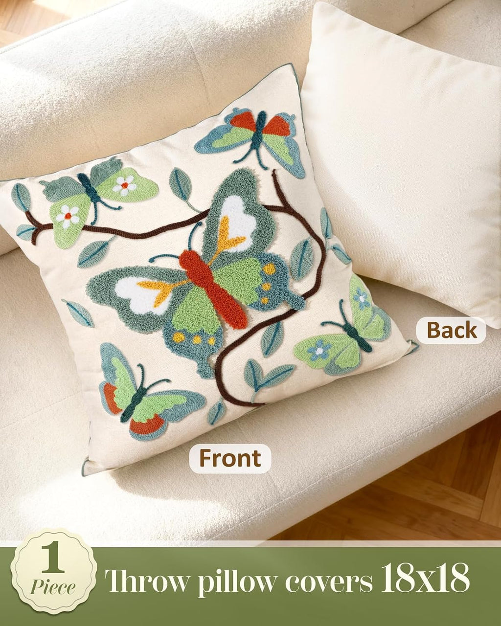 Butterfly Branch Embroidered Pillow Cover