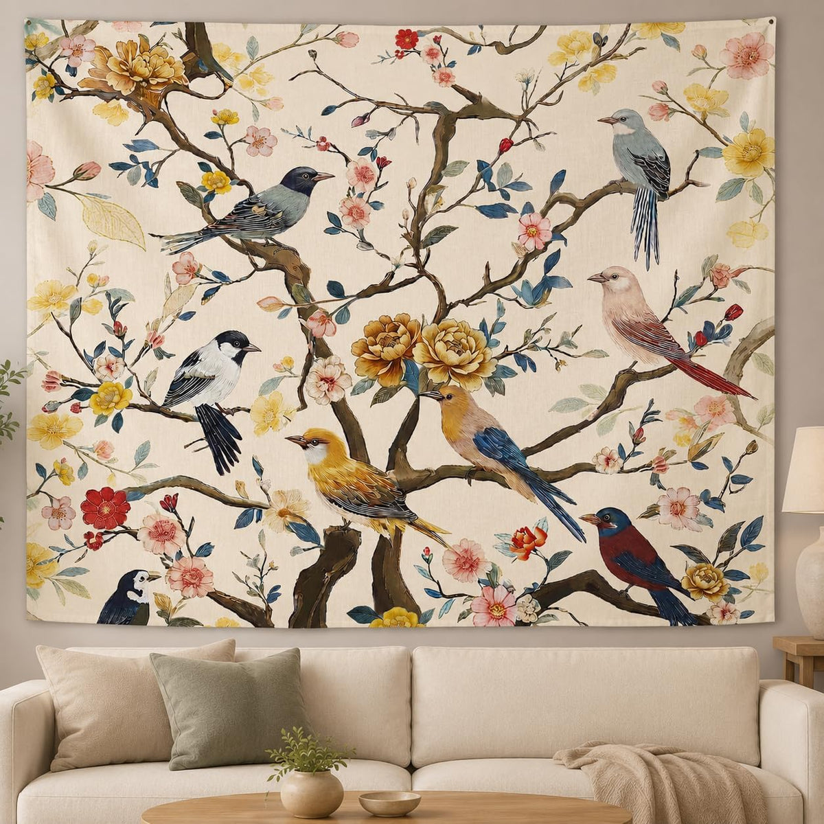 Vintage Bird Floral Wall Tapestry Decor
