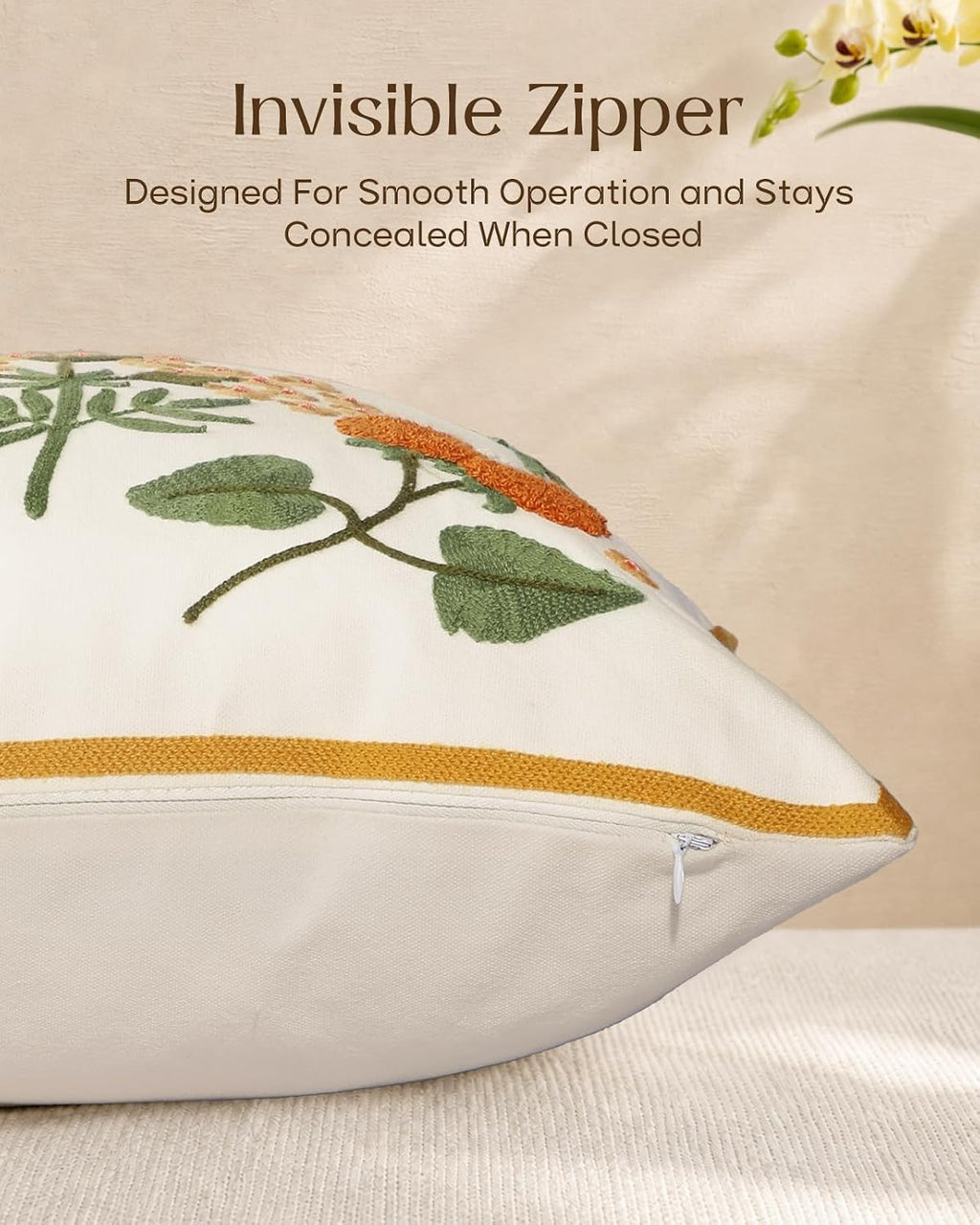 Meadow Floral Embroidered Pillow Cover
