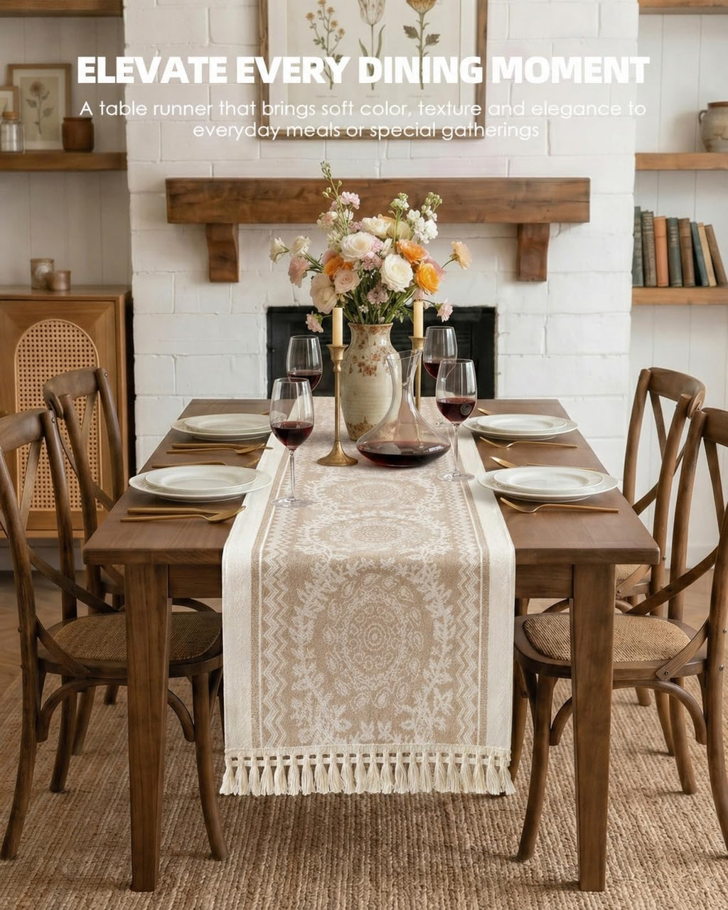 Jacquard Woven Tasseled Table Runner