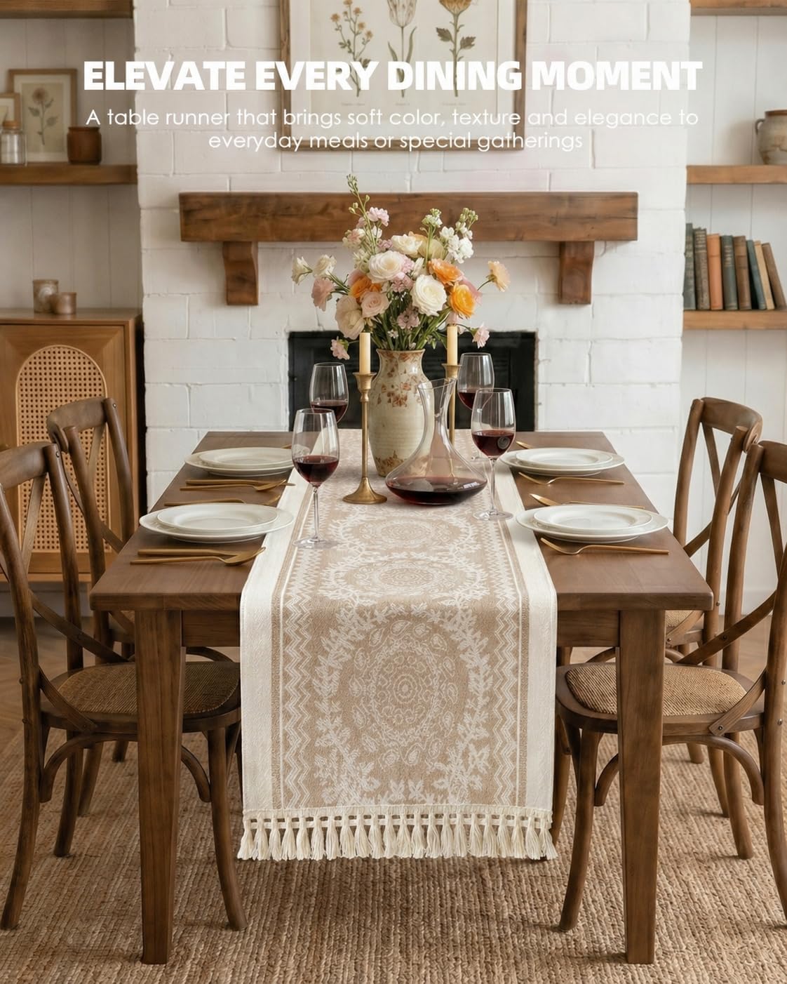Jacquard Woven Tasseled Table Runner