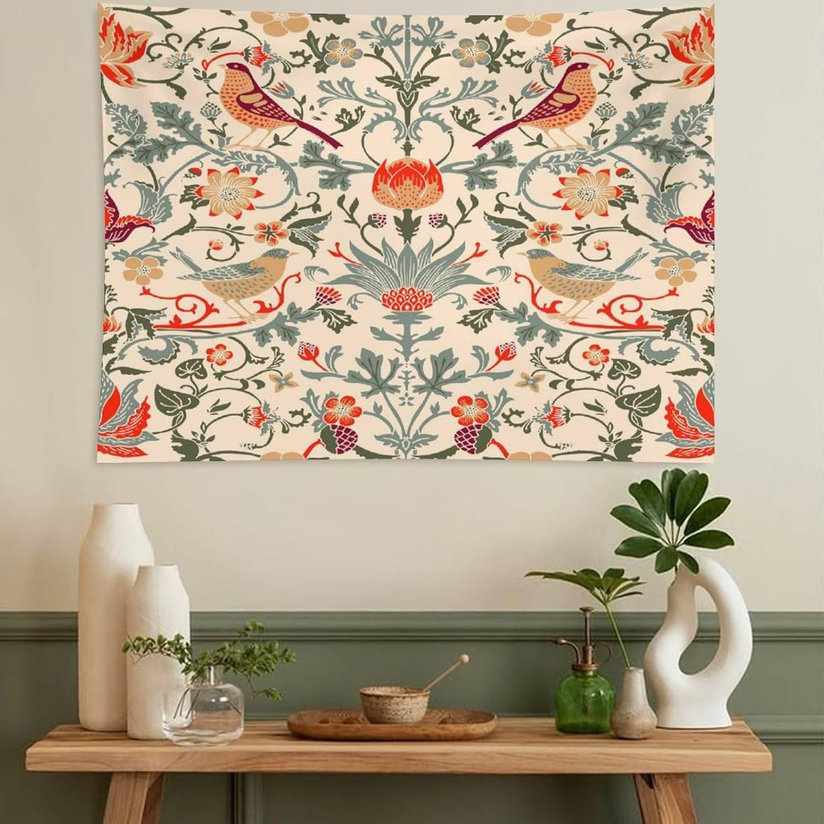 Vintage Floral Bird Wall Tapestry Decor
