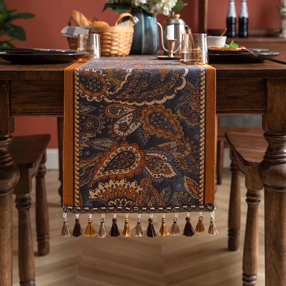 Vintage Floral Tasseled Table Runner