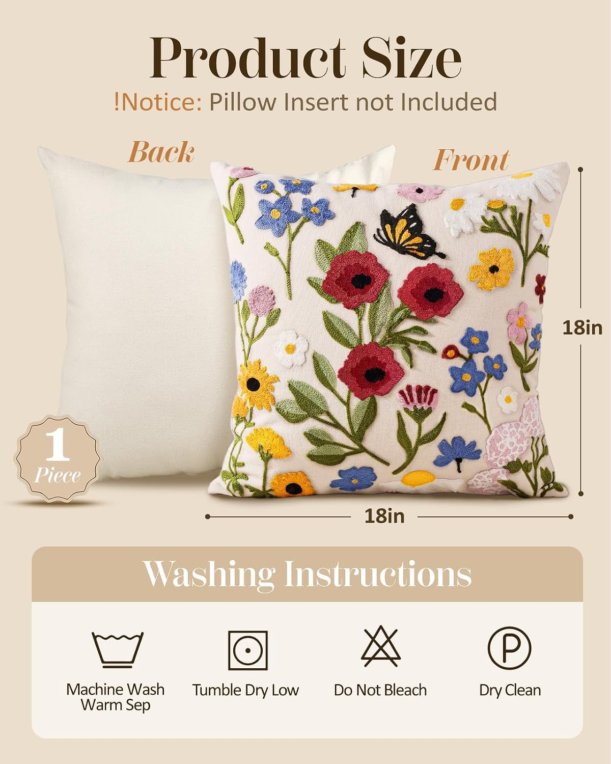 Retro Flower Embroidered Pillow Cover