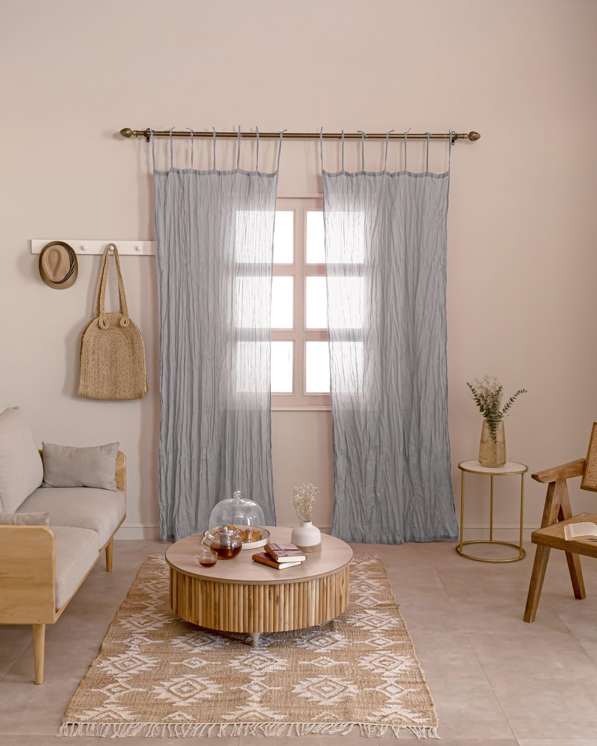 Grey Cotton Light Filtering Sheer Curtains
