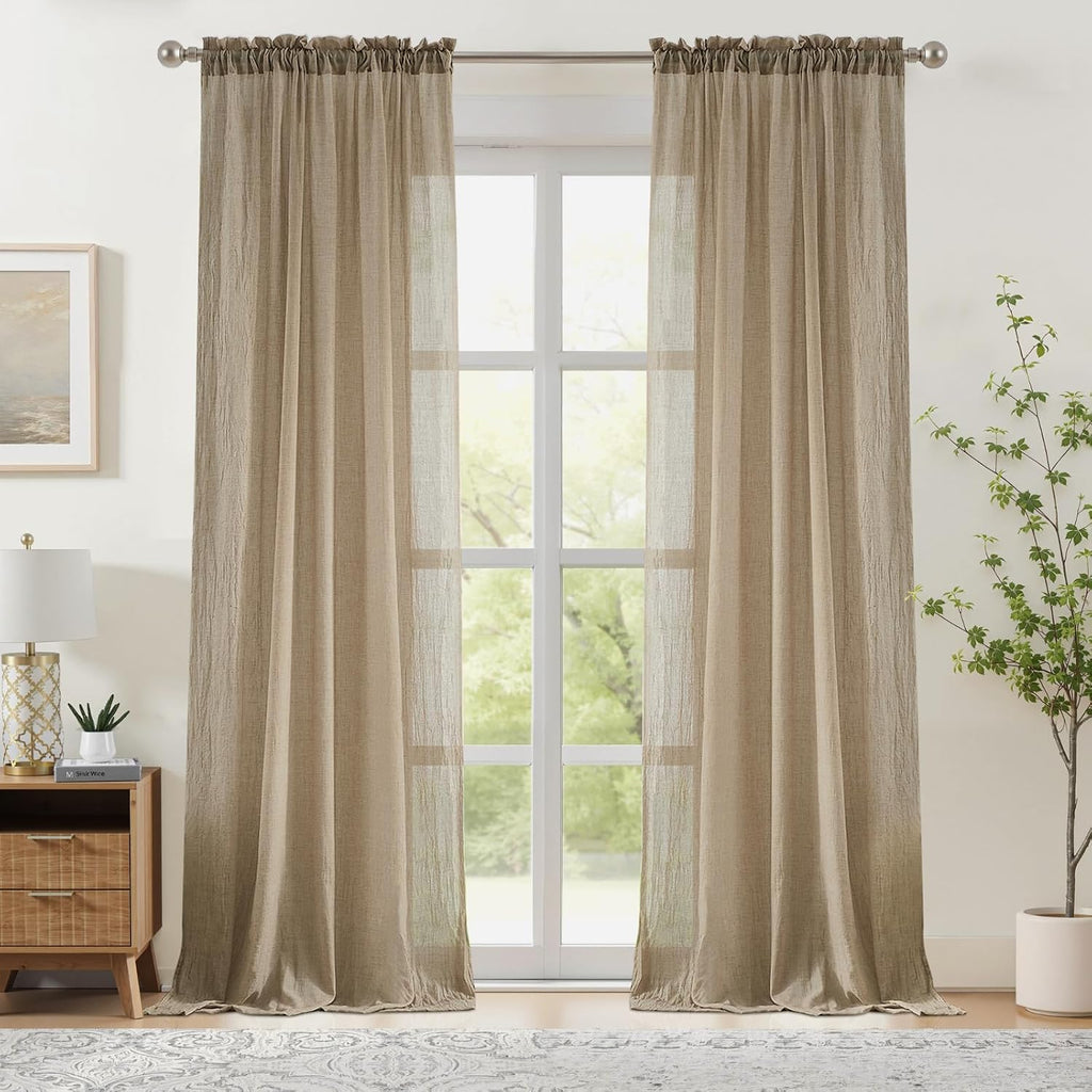 Beige Linen Light‑Filtering Sheer Curtains