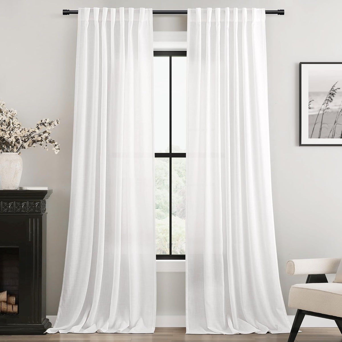White Textured Cotton Window Curtains