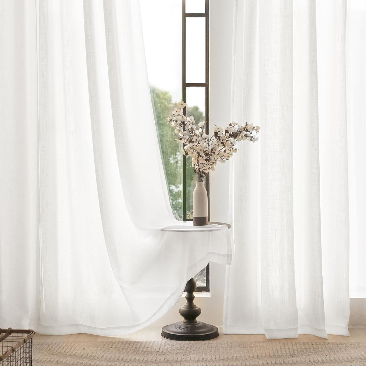 White Textured Cotton Window Curtains