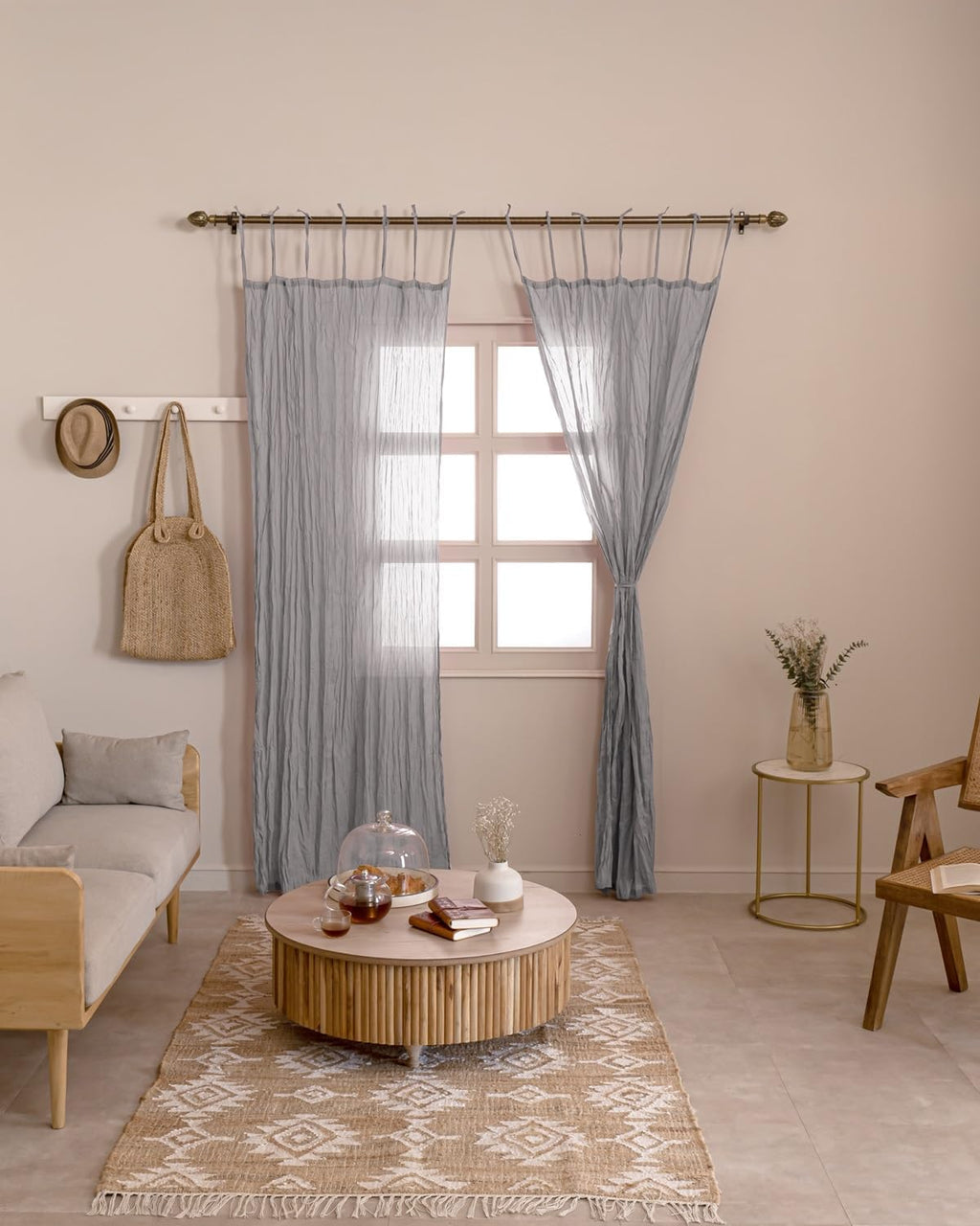 Grey Cotton Light Filtering Sheer Curtains