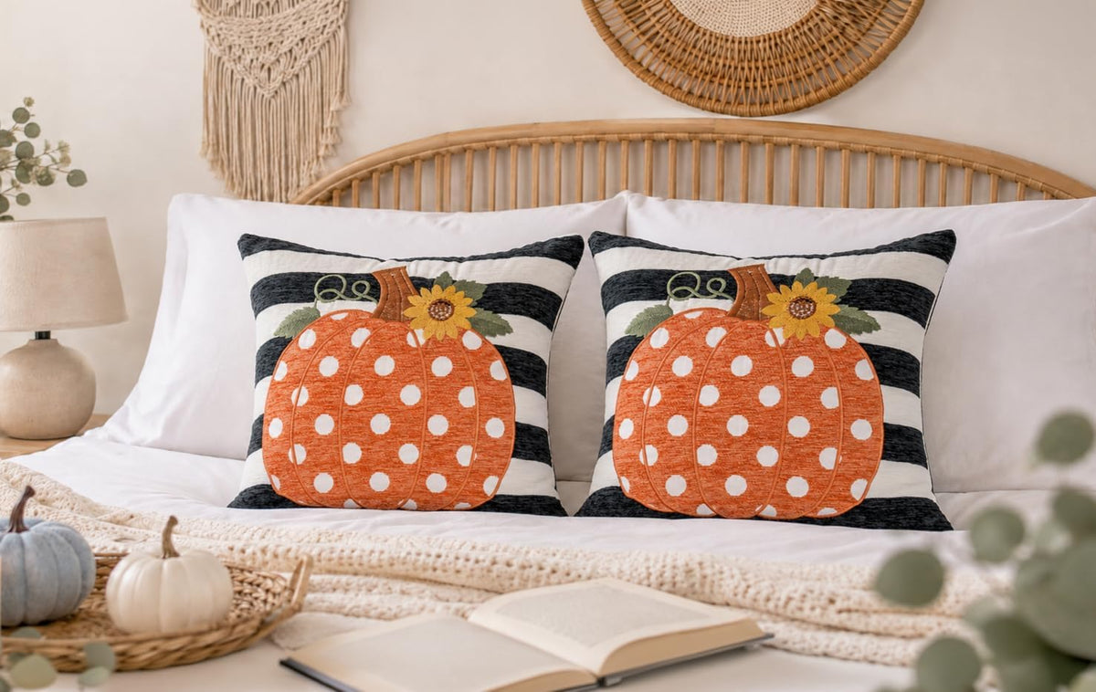 Embroidered Fall Pumpkin Pillow Covers