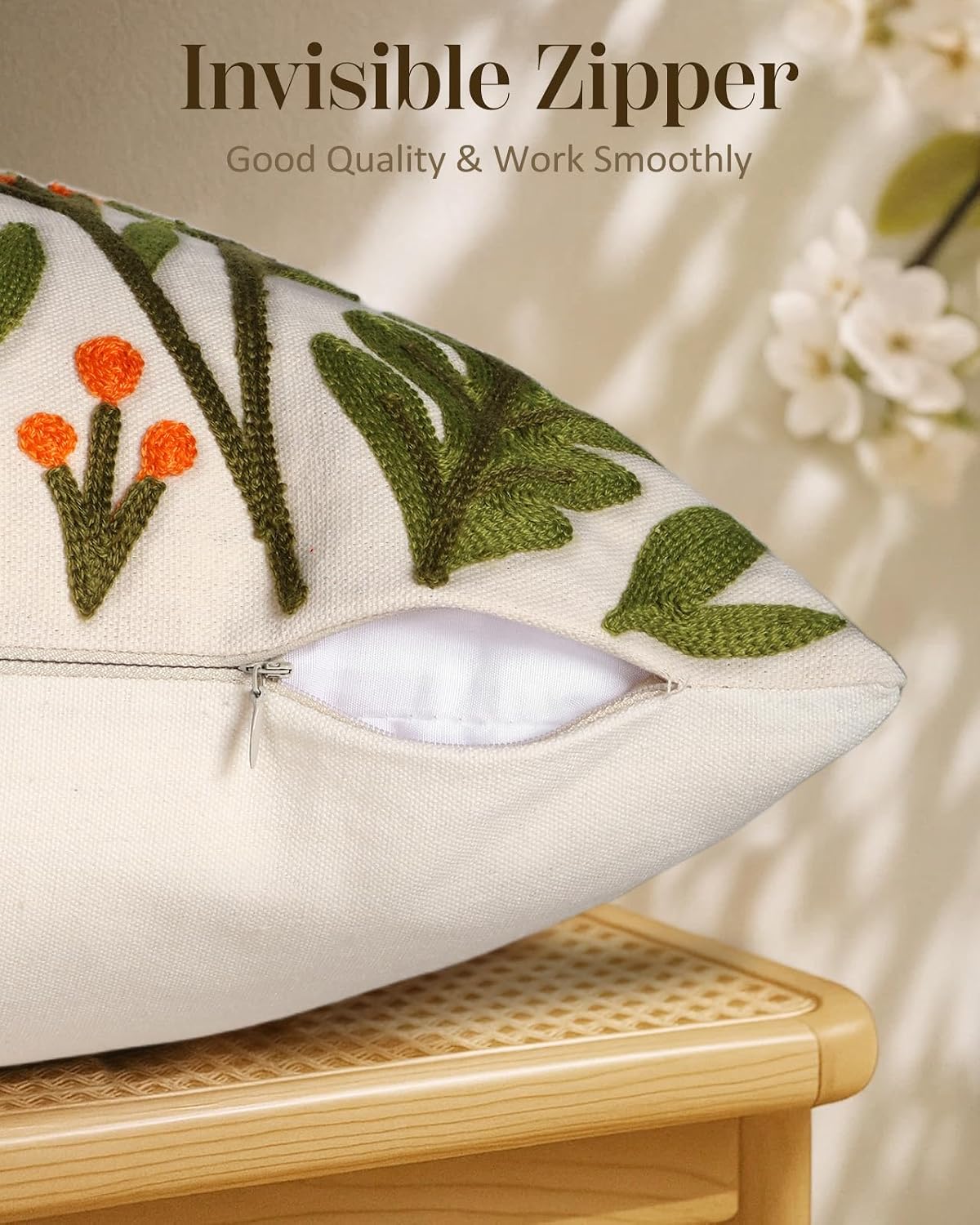 Flower Cluster Embroidered Pillow Cover