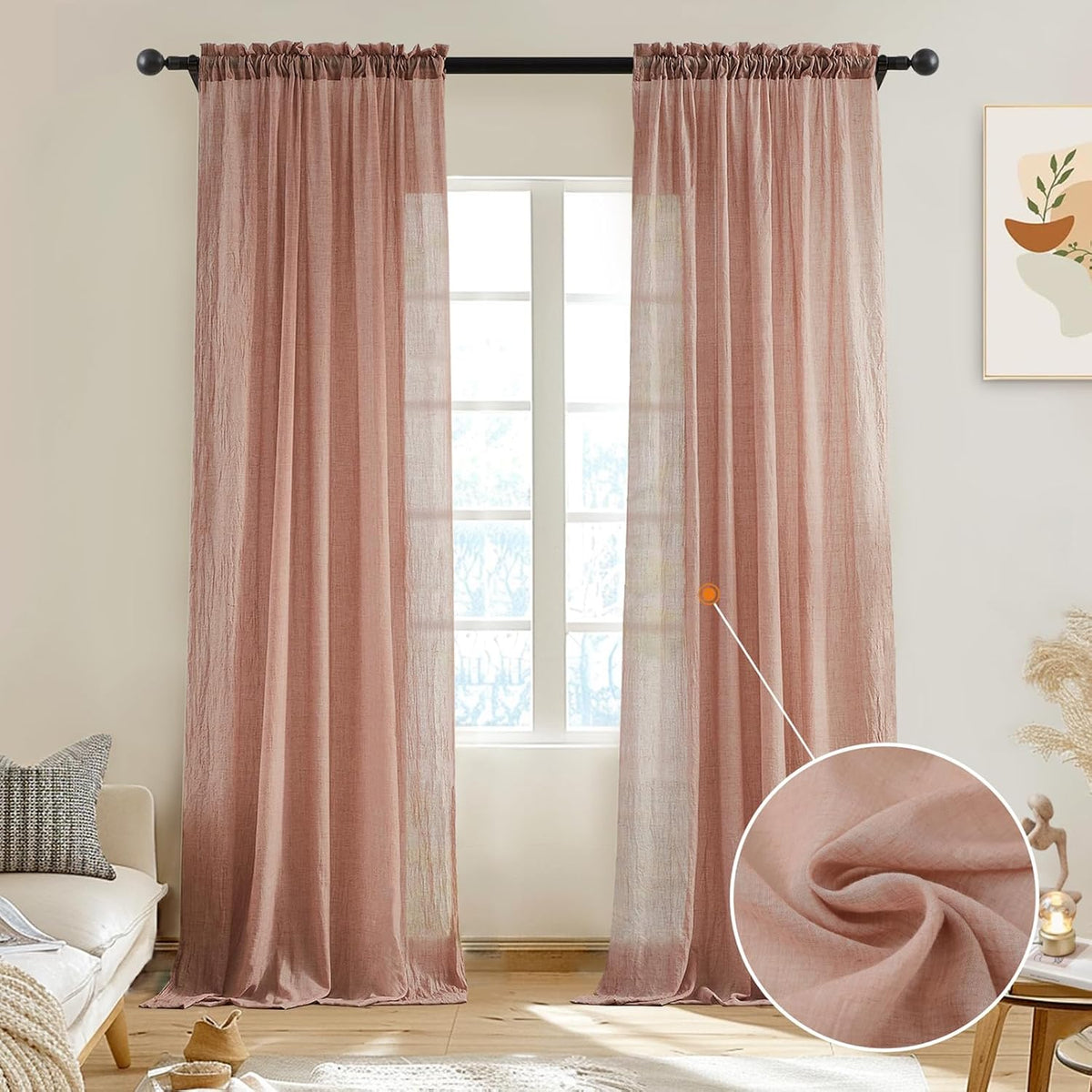 Pink Cotton Light‑Filtering Sheer Curtains