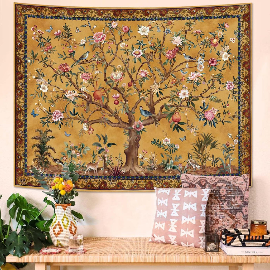 Boho Tree Life Floral Wall Tapestry Decor