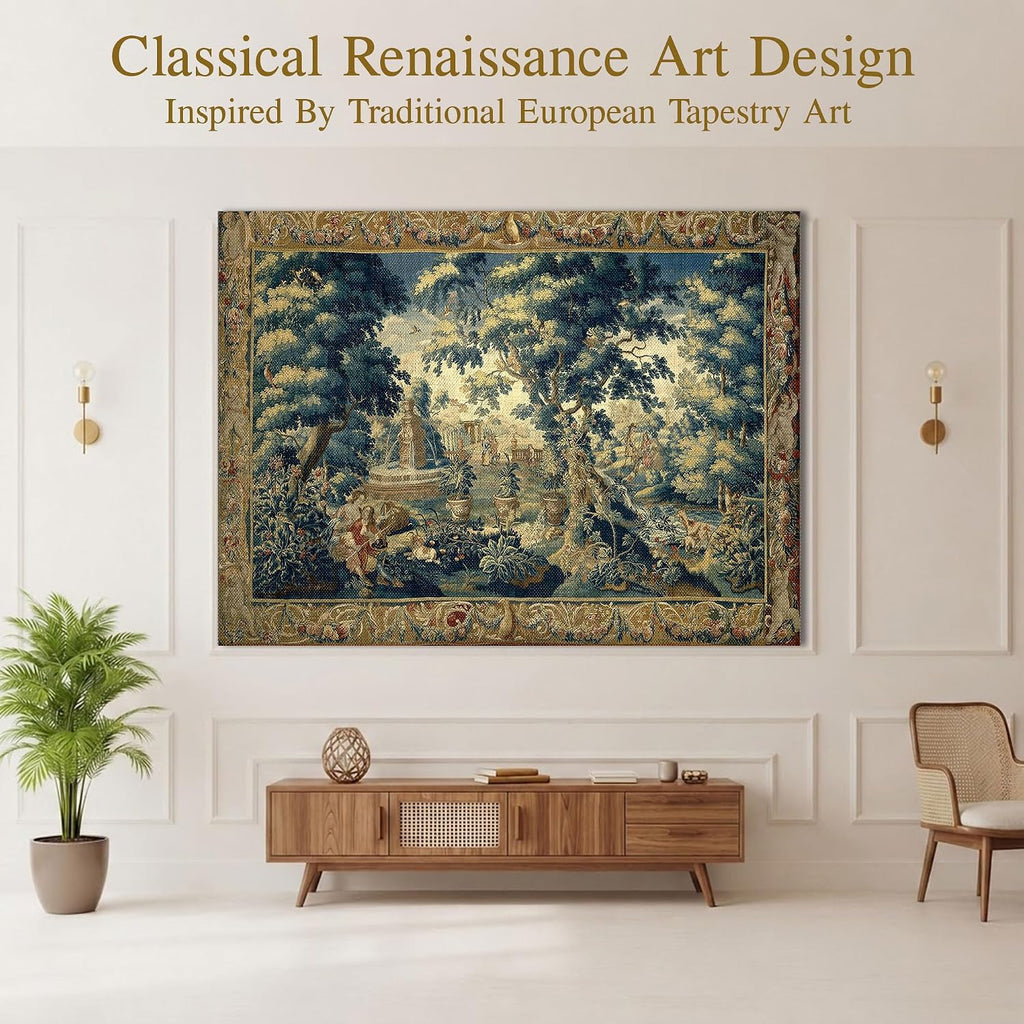 Antique Garden Fountain Wall Tapestry Decor