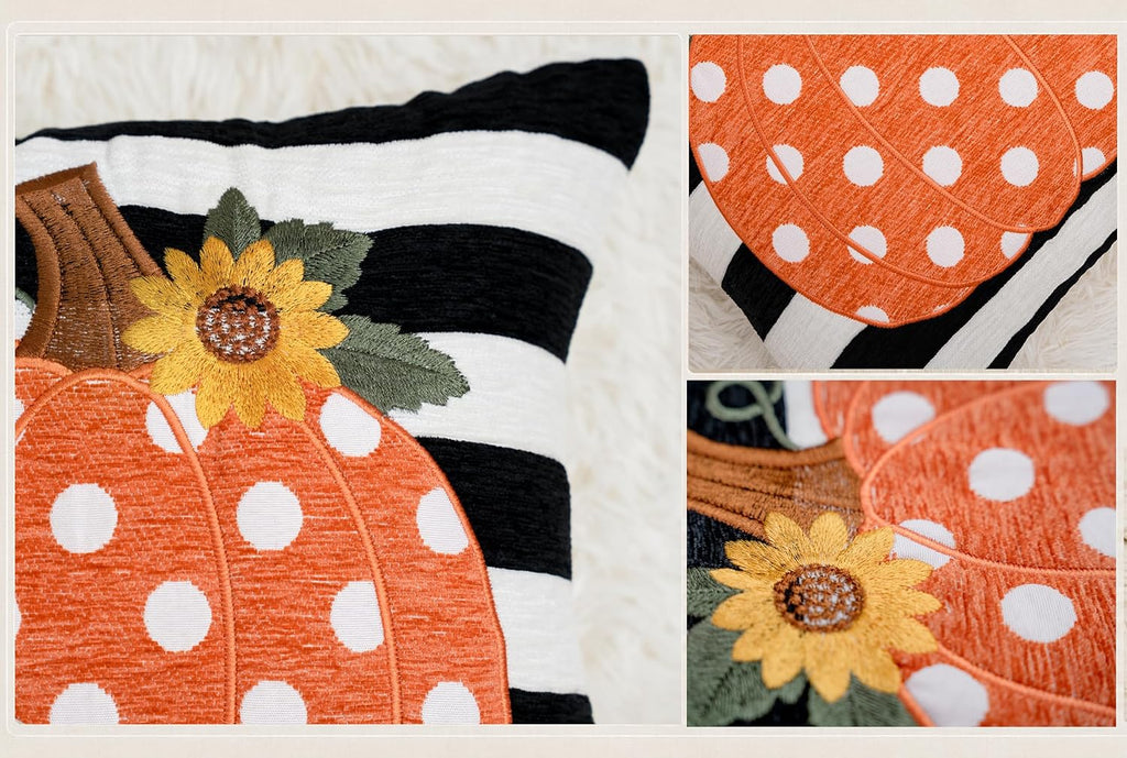 Embroidered Fall Pumpkin Pillow Covers