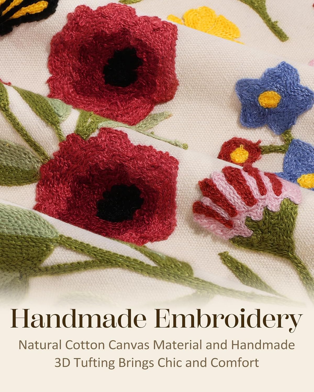 Retro Flower Embroidered Pillow Cover
