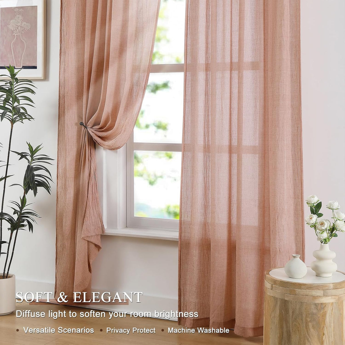 Pink Cotton Light‑Filtering Sheer Curtains