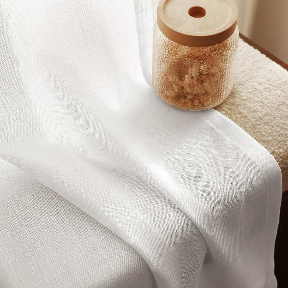 White Textured Linen Window Curtains