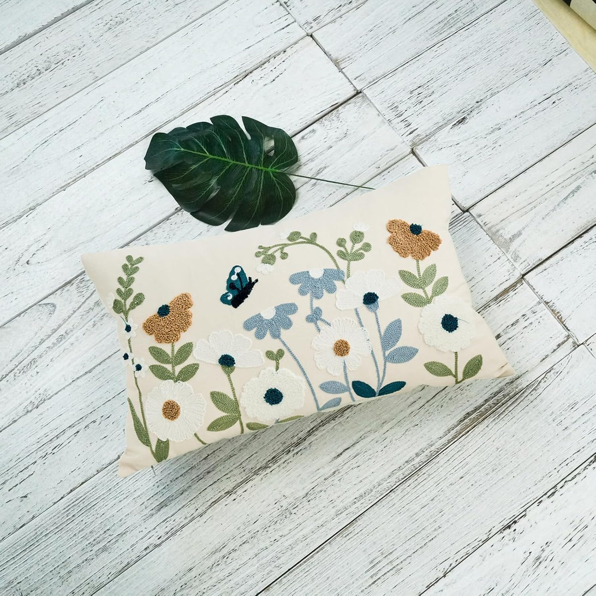 Floral Butterfly Embroidered Pillow Covers