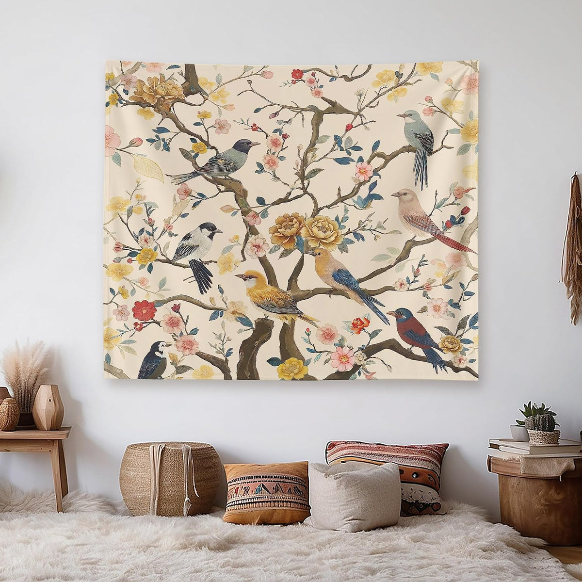 Vintage Bird Floral Wall Tapestry Decor
