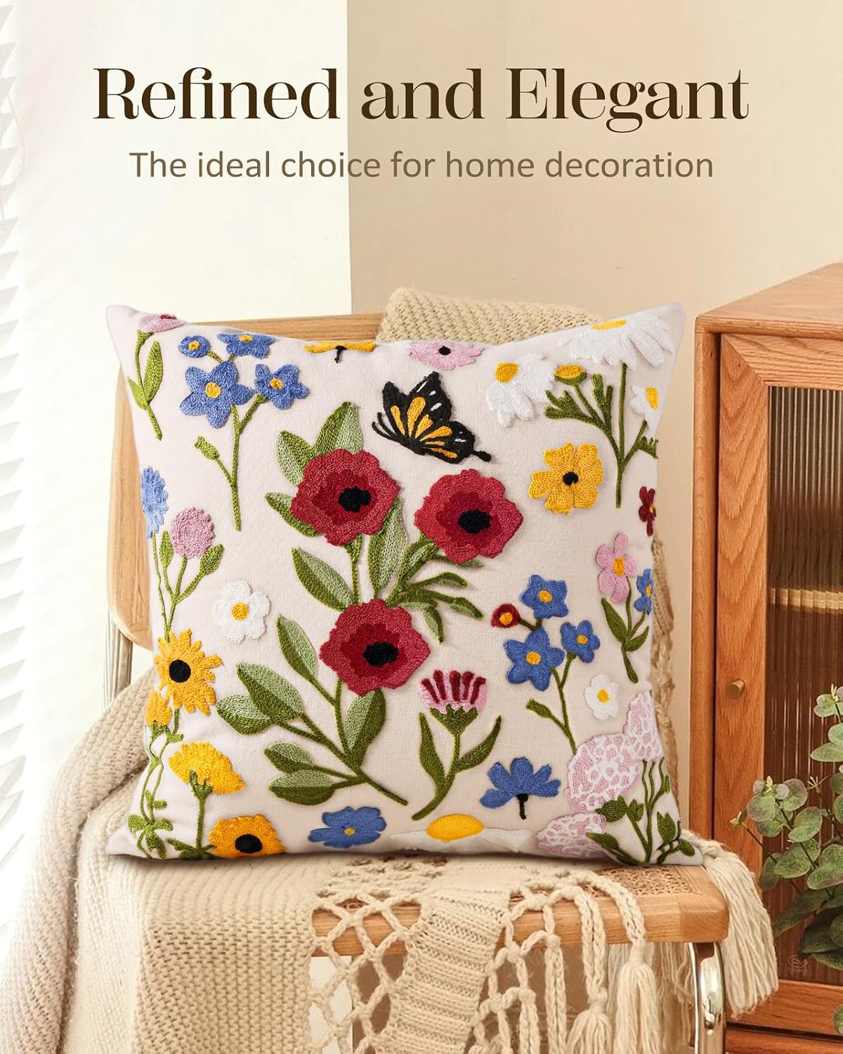 Retro Flower Embroidered Pillow Cover