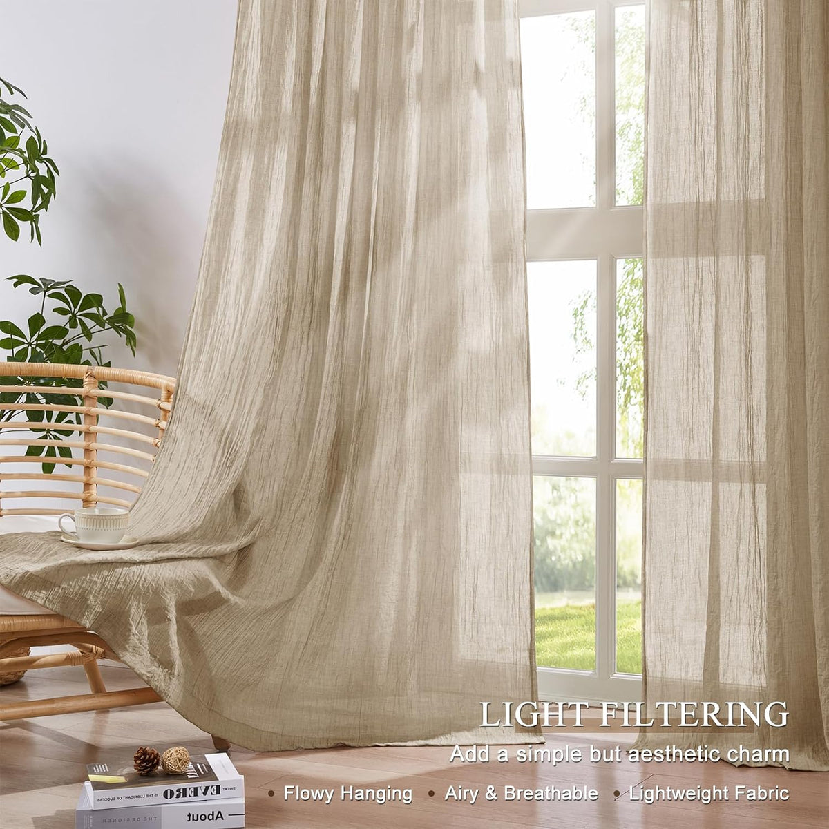 Beige Linen Light‑Filtering Sheer Curtains