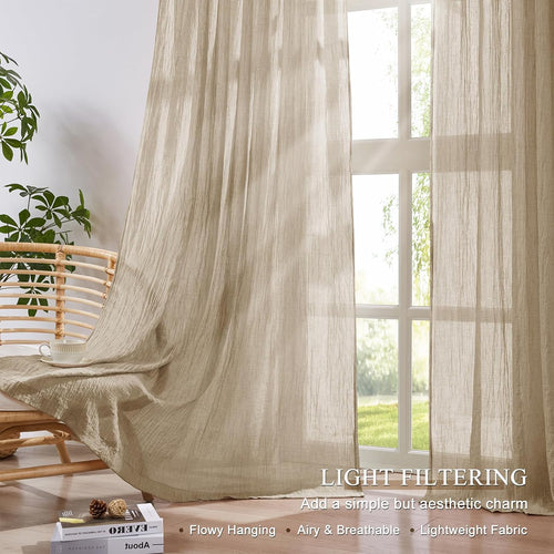 Beige Linen Light‑Filtering Sheer Curtains