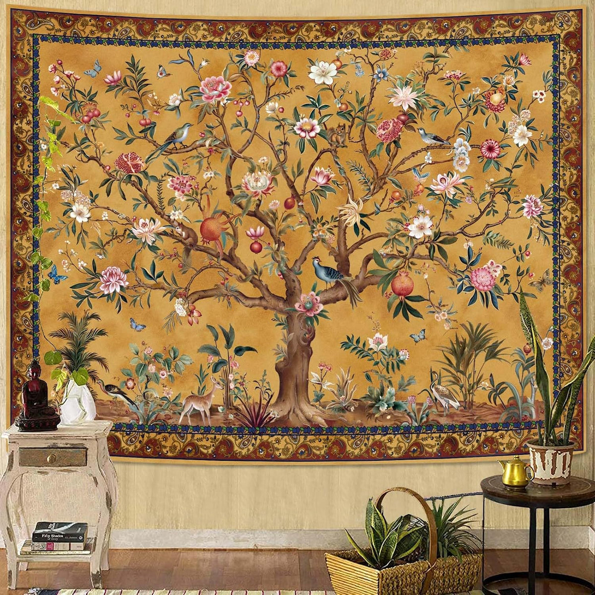 Boho Tree Life Floral Wall Tapestry Decor