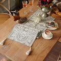Gray Embroidered Lace Table Runner