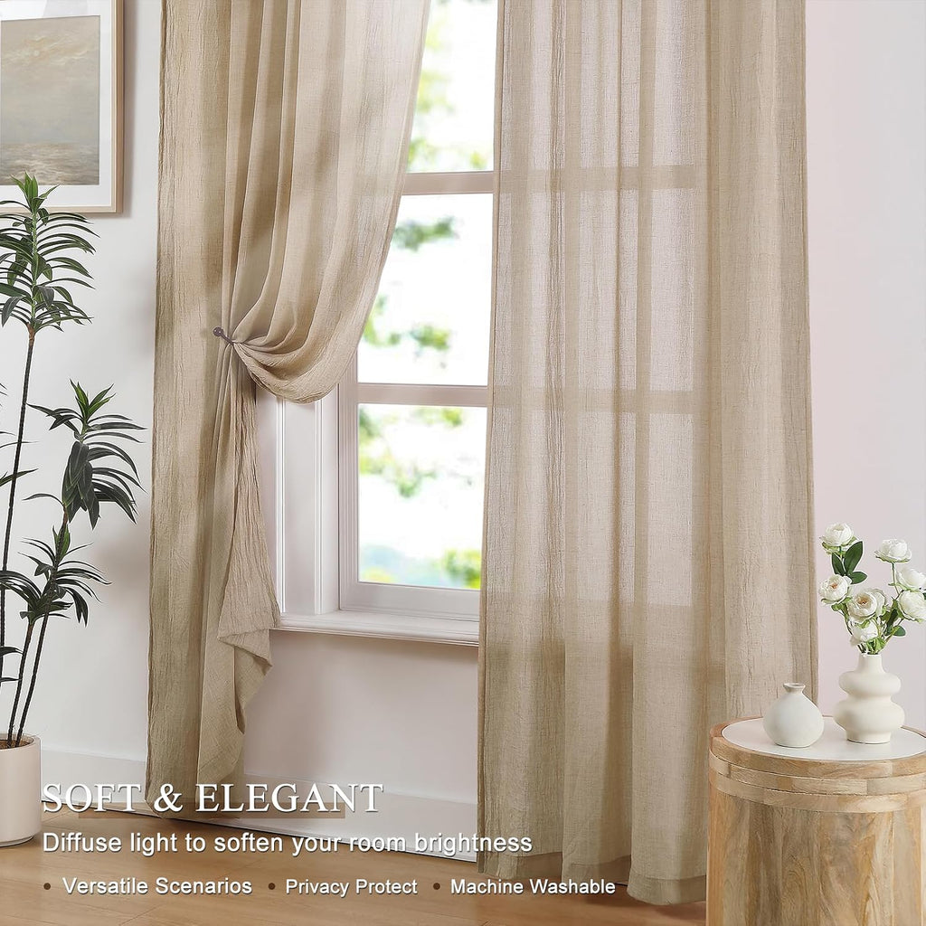 Beige Linen Light‑Filtering Sheer Curtains