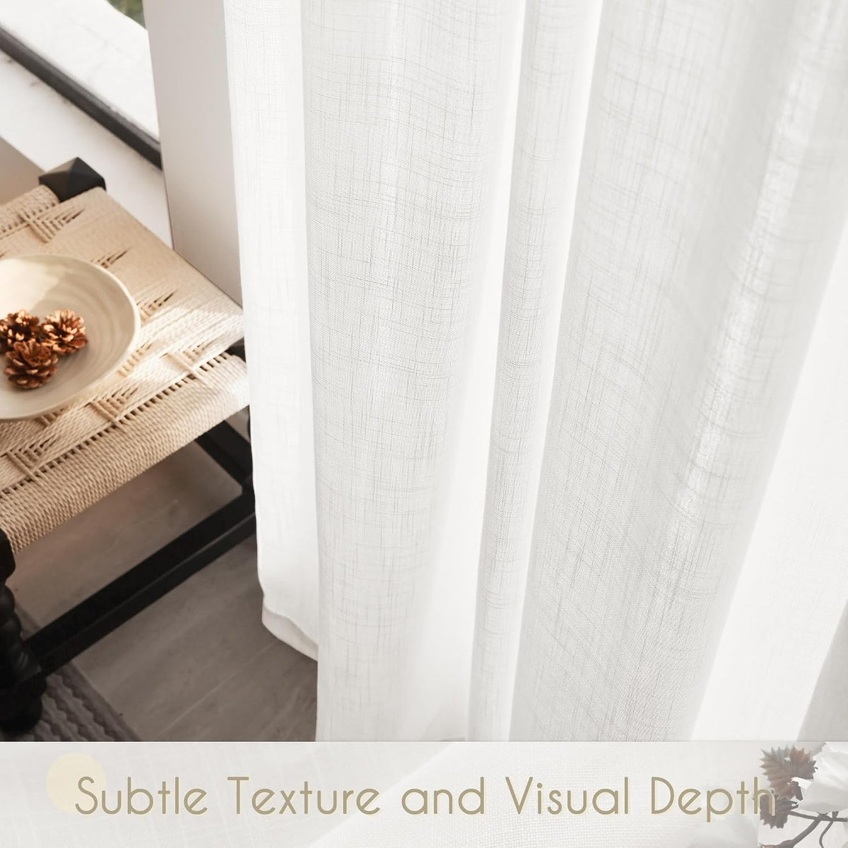 White Textured Linen Window Curtains