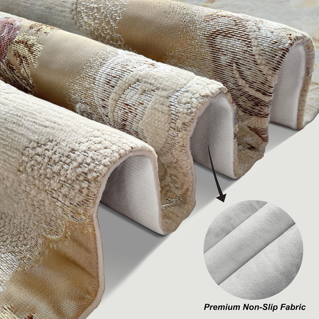 Beige Luxury Damask Chenille Table Runner