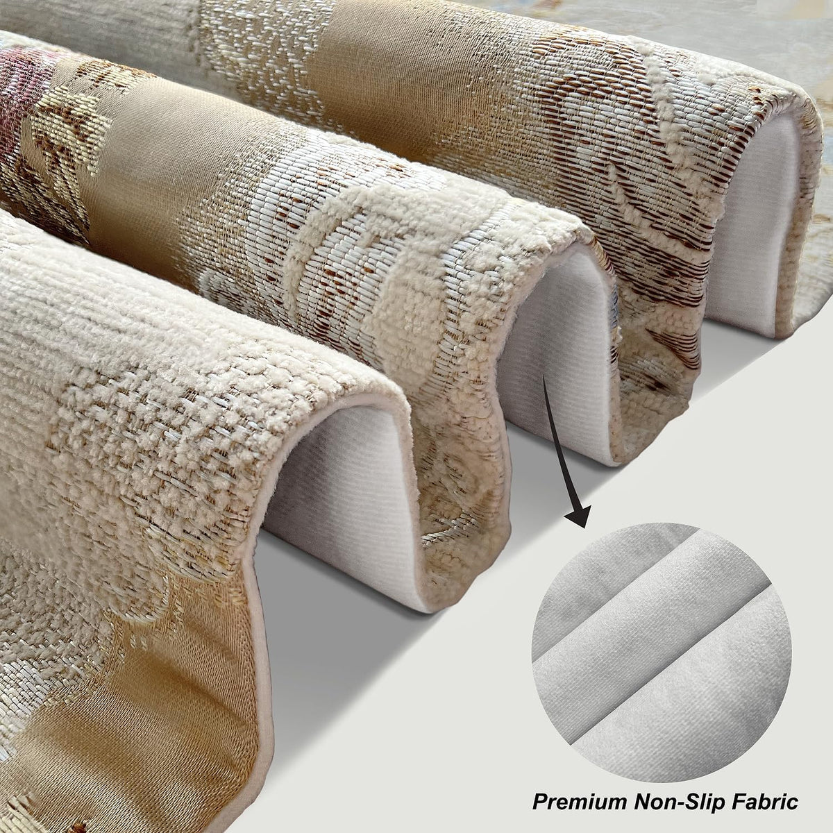 Beige Luxury Damask Chenille Table Runner