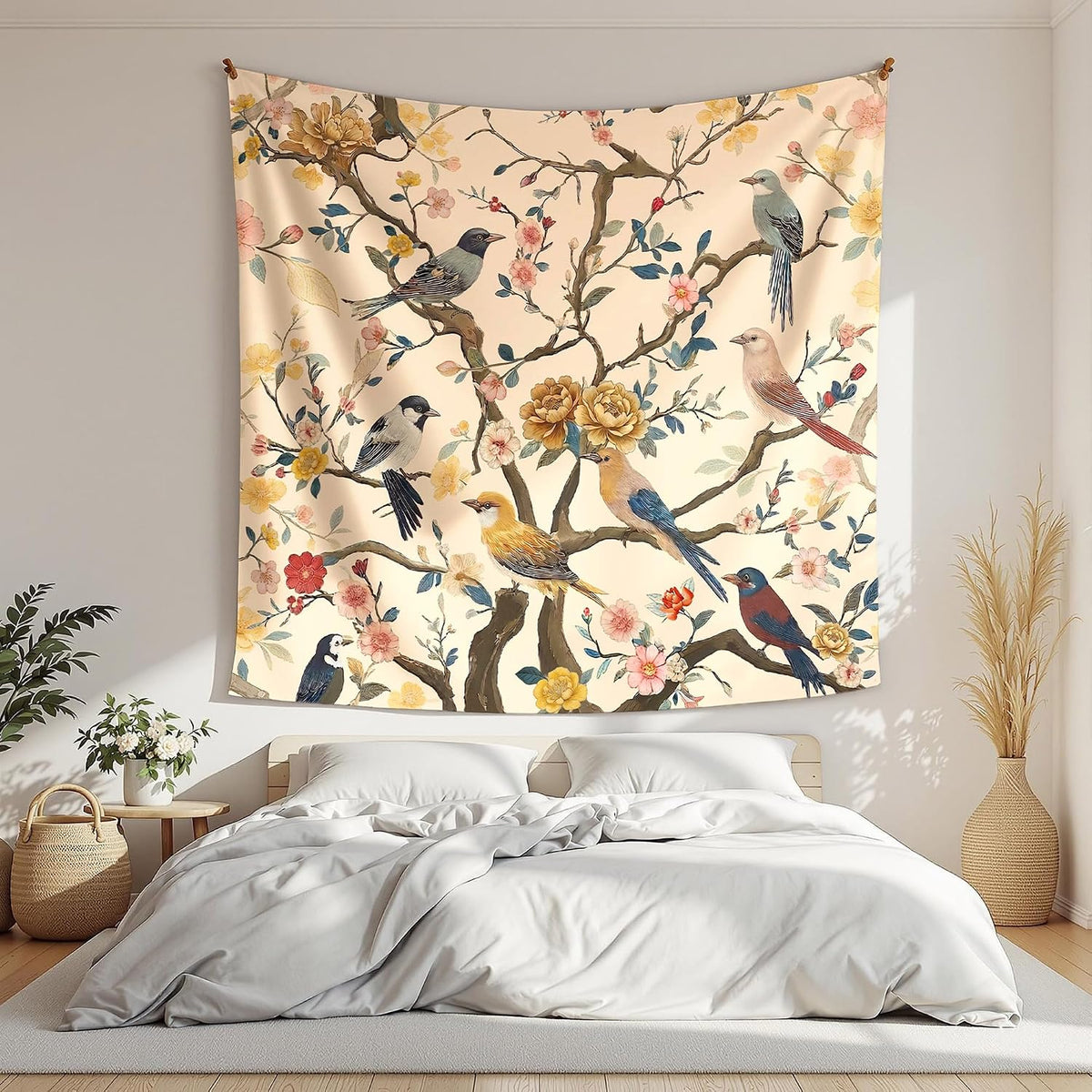Vintage Bird Floral Wall Tapestry Decor