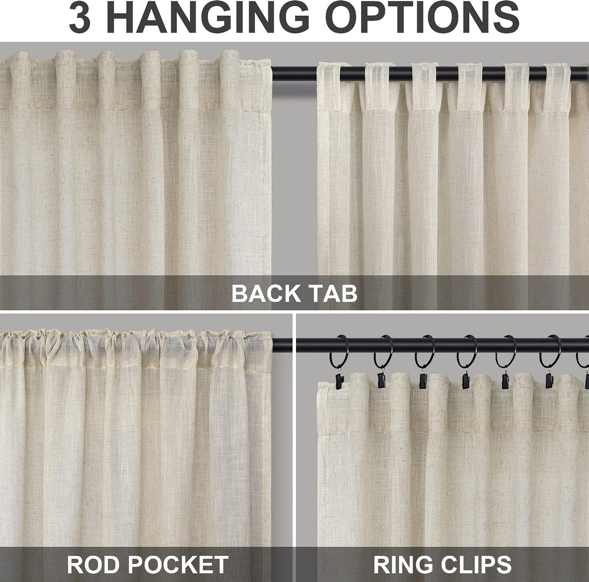 Taupe Farmhouse Linen Window Curtains