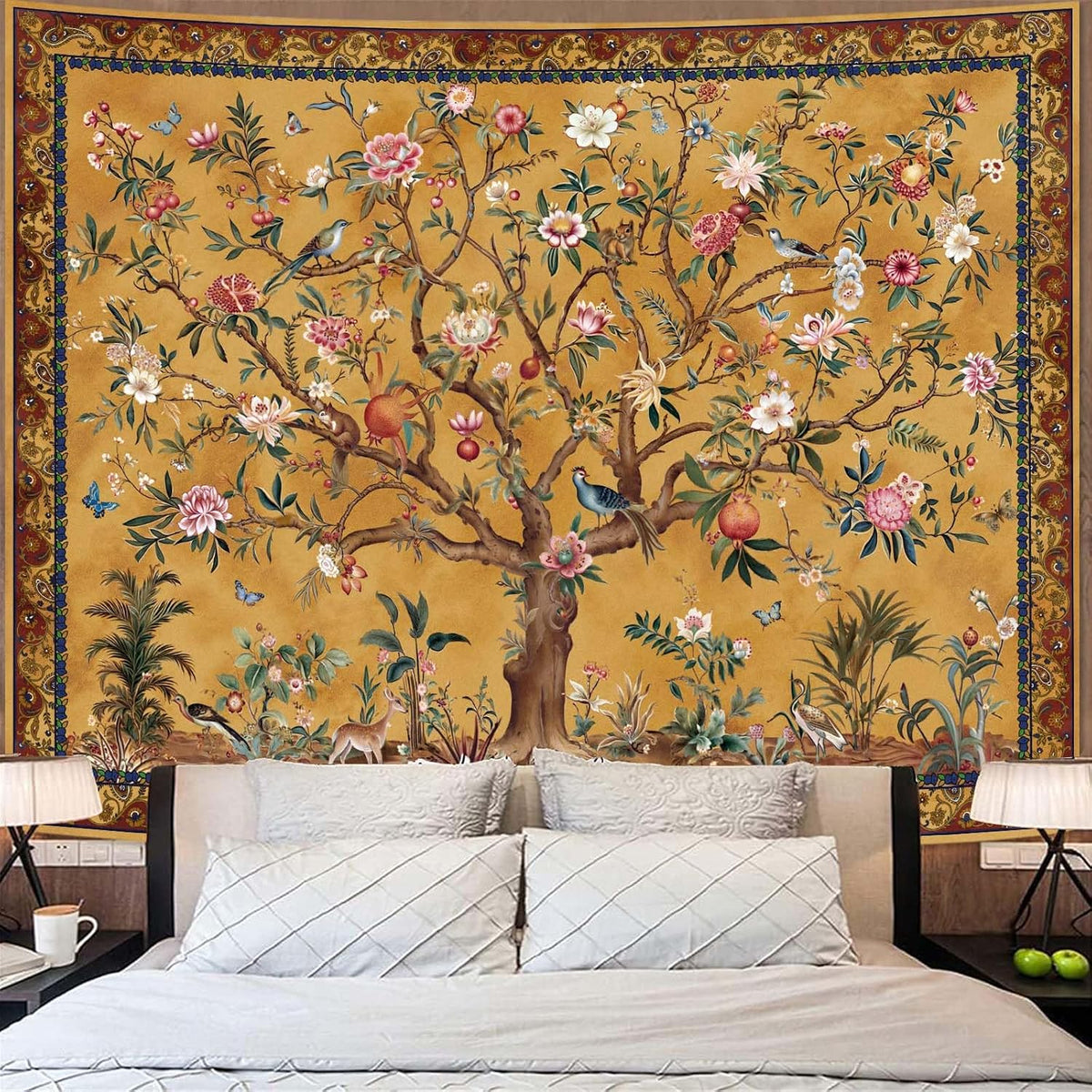 Boho Tree Life Floral Wall Tapestry Decor