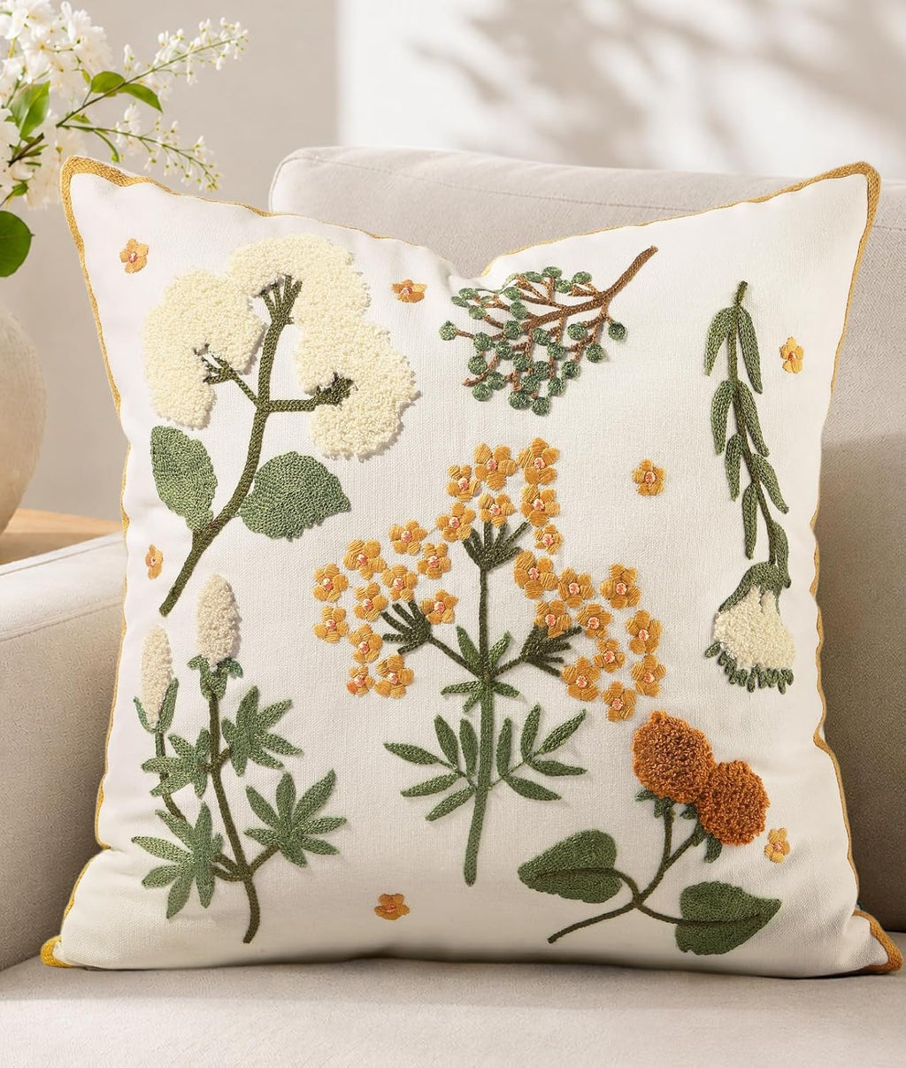 Meadow Floral Embroidered Pillow Cover