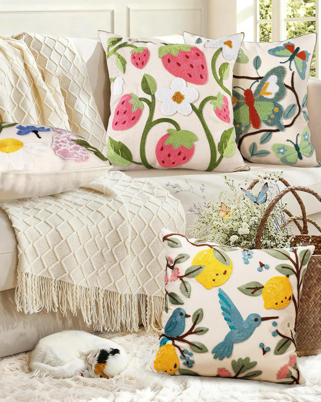 Butterfly Branch Embroidered Pillow Cover