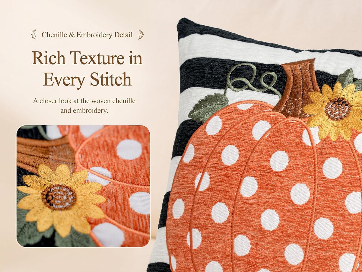 Embroidered Fall Pumpkin Pillow Covers