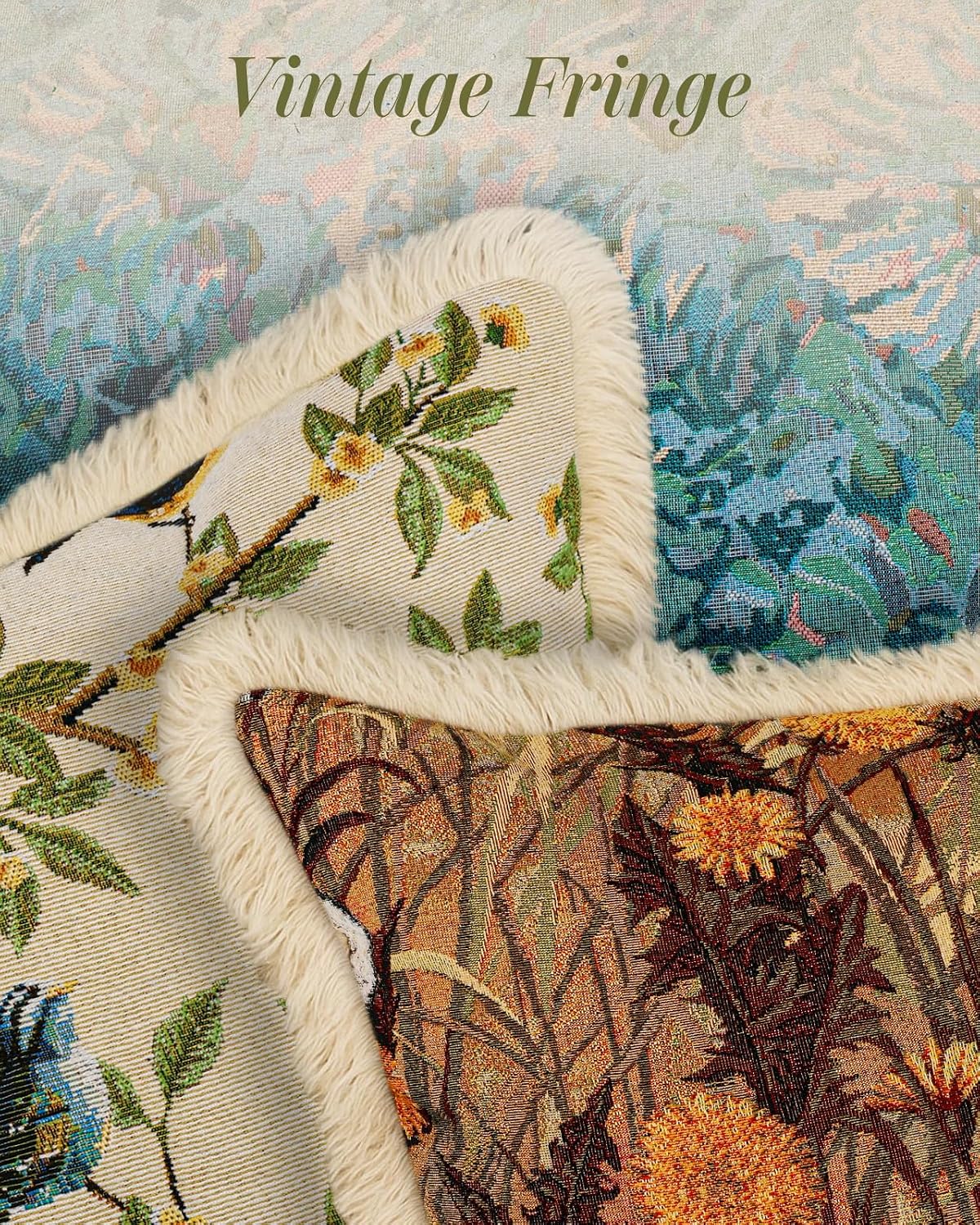 Boho Bird Floral Fringe Pillow Cover