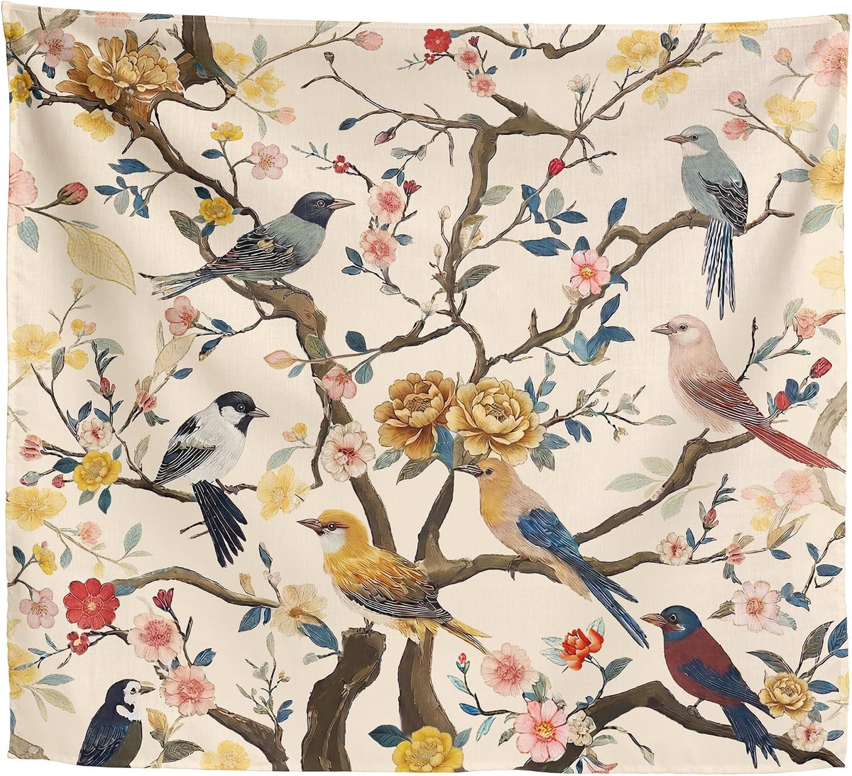 Vintage Bird Floral Wall Tapestry Decor