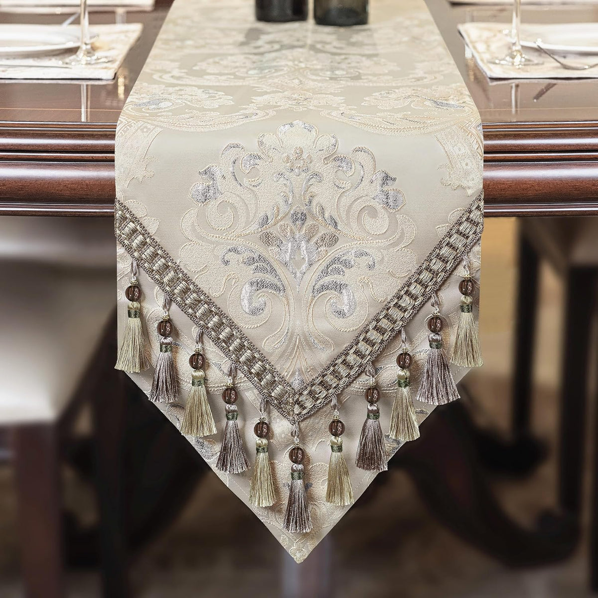 Luxury Apricot Jacquard Table Runner